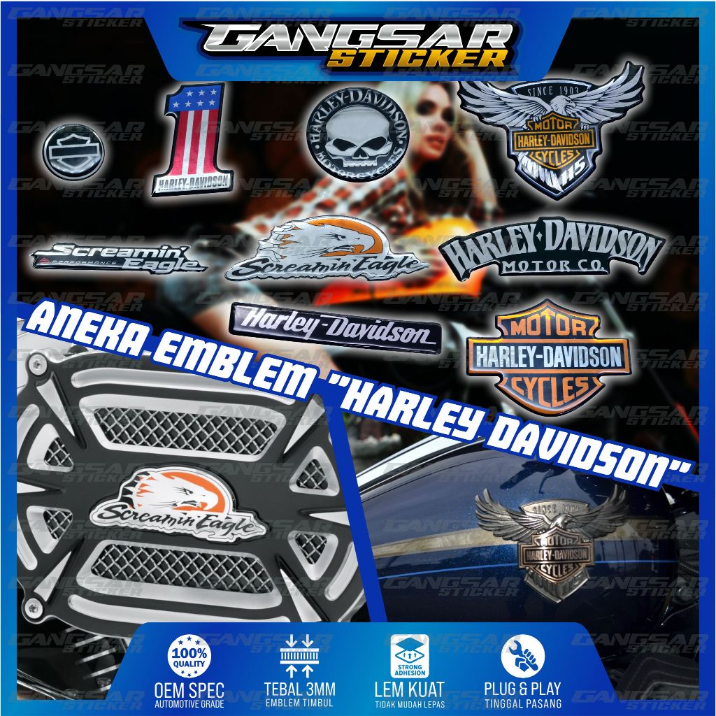 Emblem Timbul Harley Davidson untuk motor custom / Emblem tangki harley davidson / emblem moge