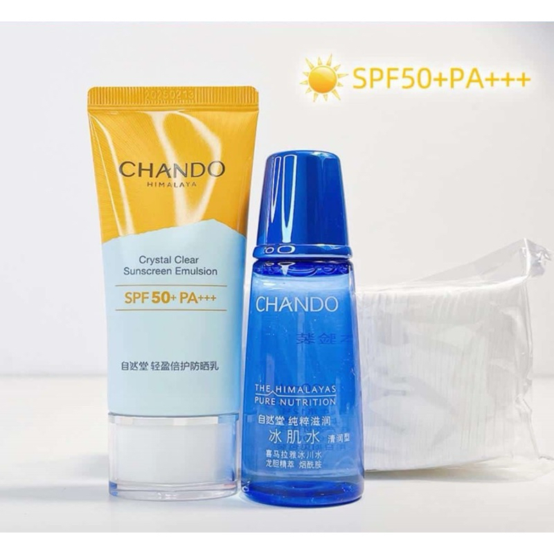 Crystal clear sunscreen emulsion chando spf 50/ bundling pure nutrient toner glasier water / spf 46 