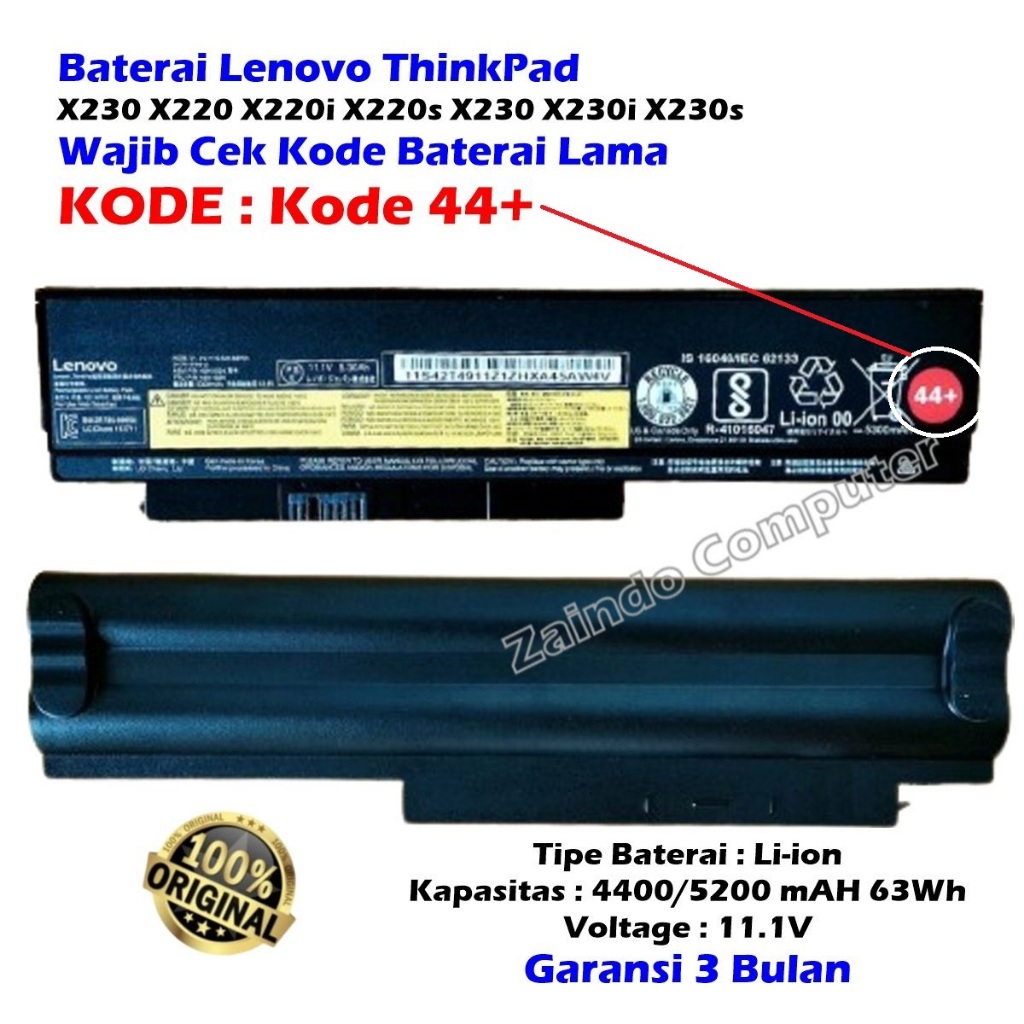 BATERAI LENOVO ThinkPad X230 X220 X220i X220s X230 X230i X230s KODE 44+ / +44  4286 4287 4290 4291 4