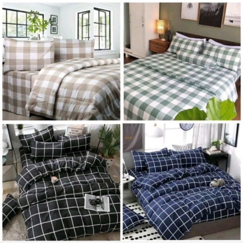 sprei kotak aesthetic/sprei kotak hitam/sprei emily khaky/sprei homemade