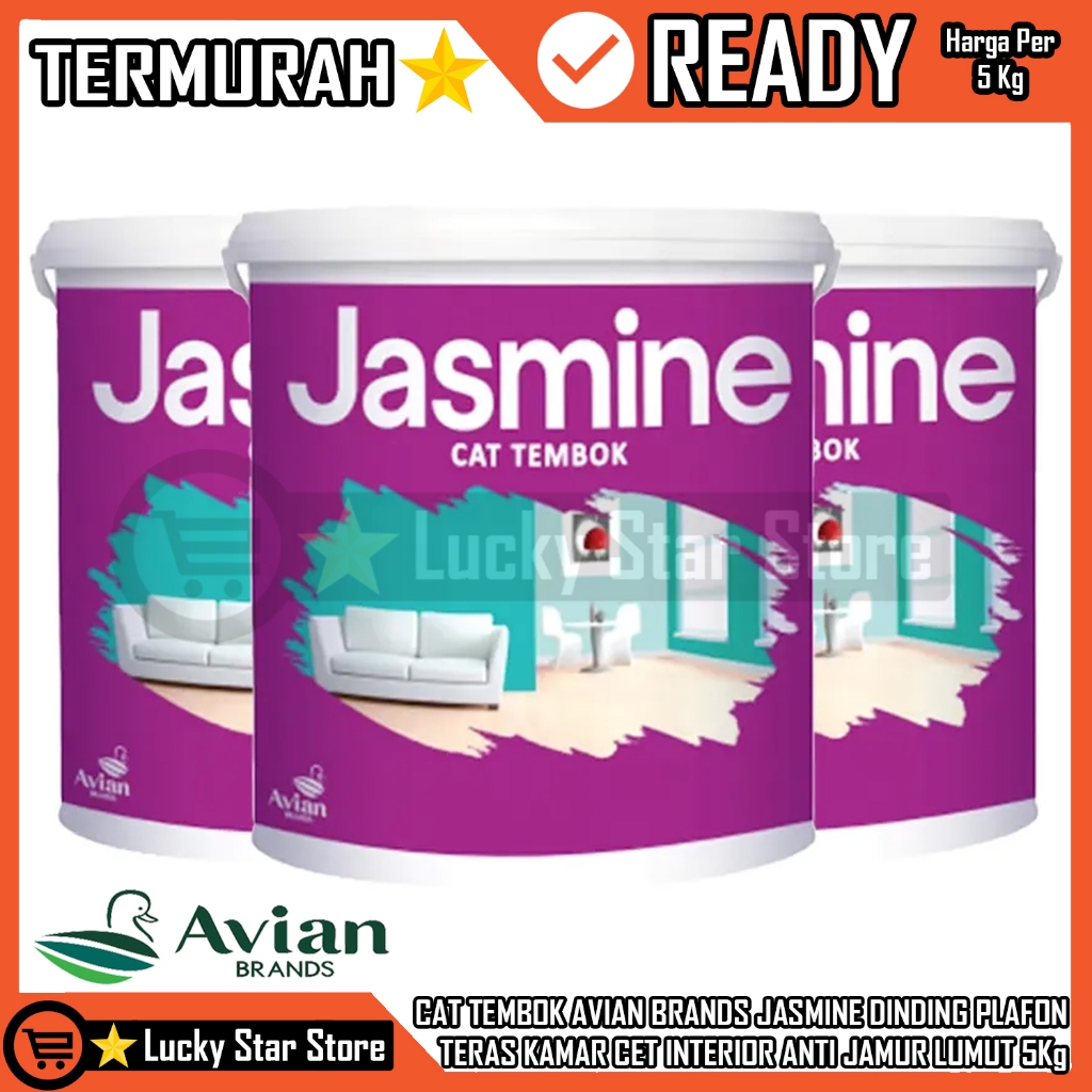 INTERIOR PEWARNA AVIAN BRANDS CAT TEMBOK JASMINE 5KG 5 LITER KG KILO DINDING PLAFON TERAS KAMAR CET 