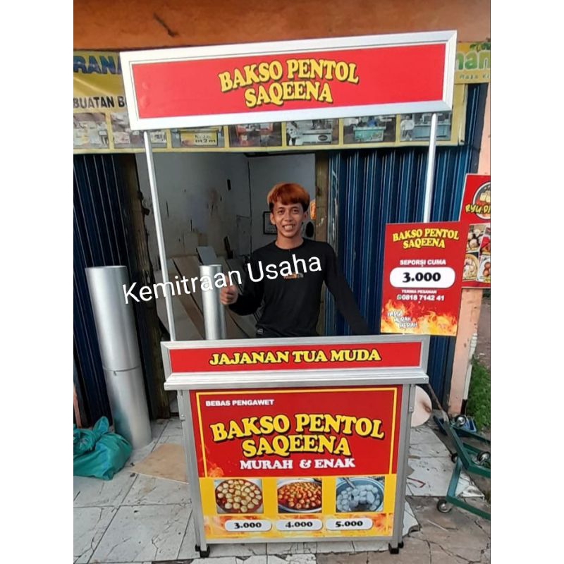 Booth Portable Gerobak Lipat Pentol Cilok Bakso Tusuk