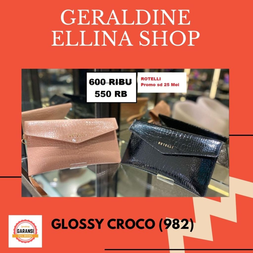 Tas clutch Rotelli wanita seri GLOSSY CROCO 982 original store