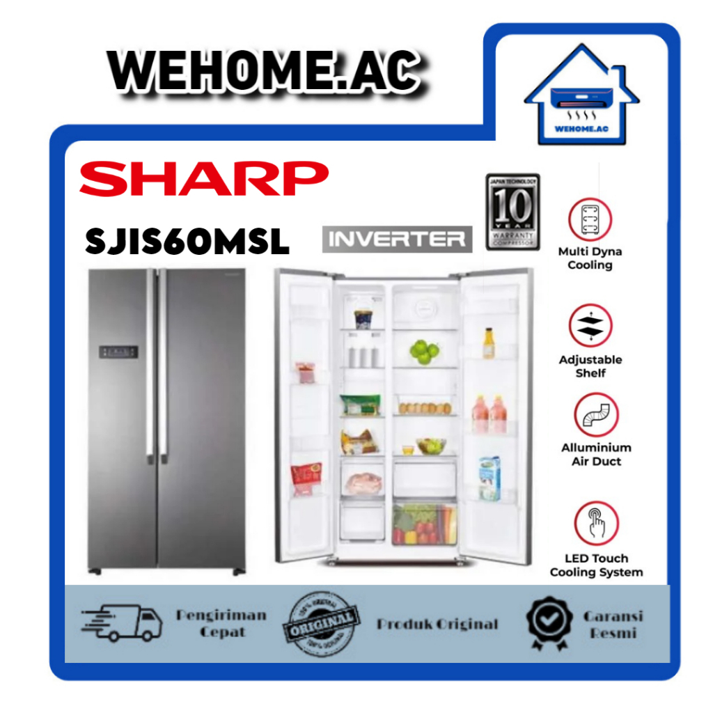 Kulkas Sharp Set By Side 2 Pintu SJIS 60MSL Kulkas 2 Pintu Lemari Sharp Kulkas Side By Side