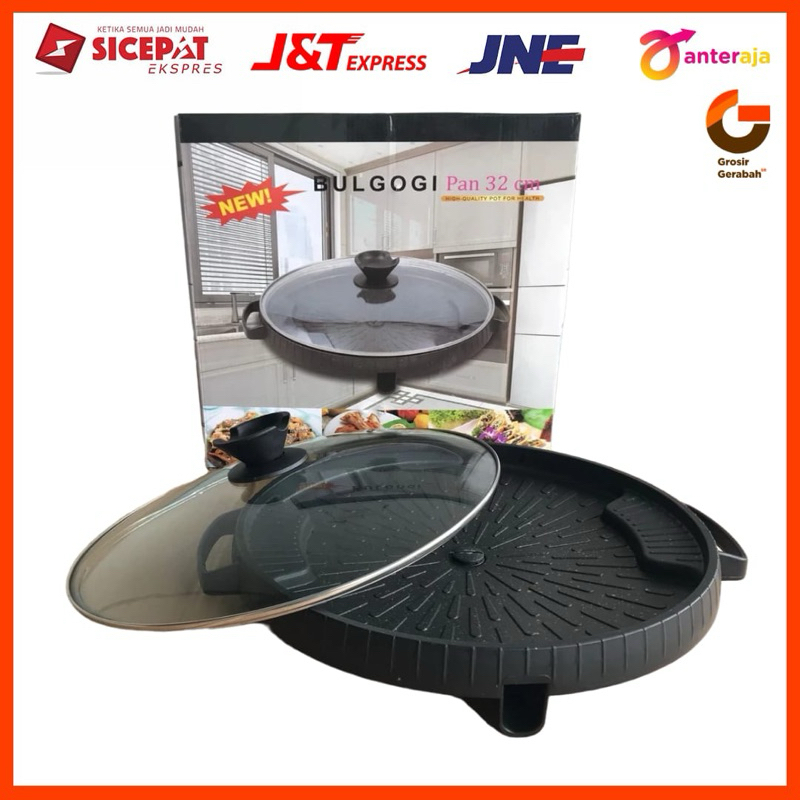 bulgogi grill pan round 32cm + tutup kaca panggangan bbq