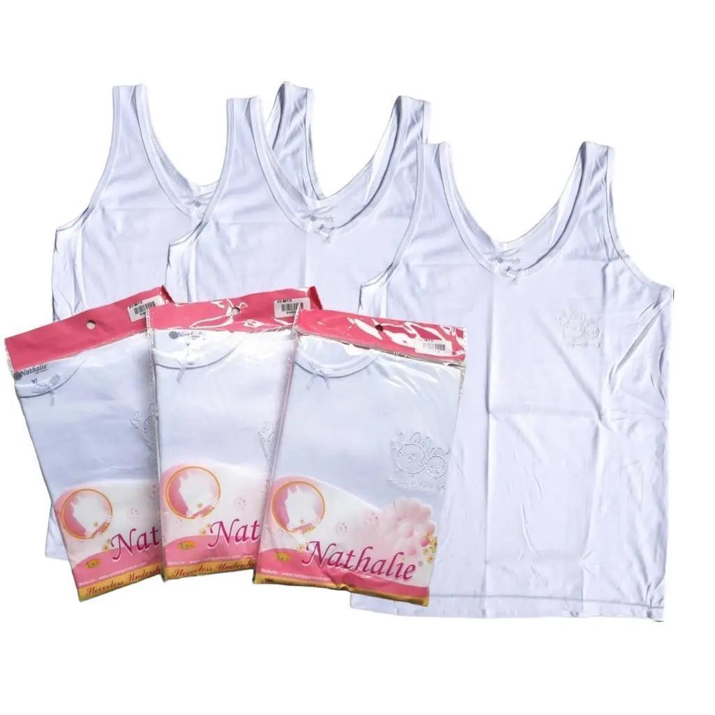 Singlet Nathalie Isi 3pcs | Kaos Dalam Wanita Putih Polos Bahan Katun | Tank Top Wanita
