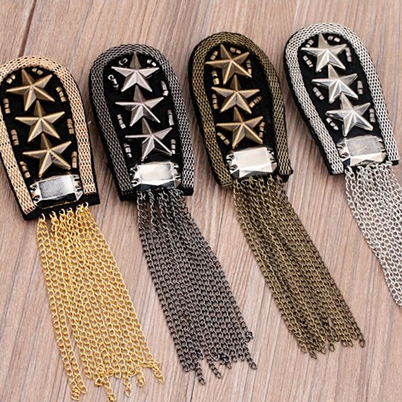 1pc Evolet Tanda Pangkat Aksen Rivet + Rumbai / Epaulet Tanda Pangkat Rumbai Rivet