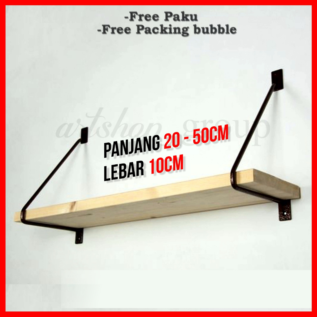 Rak Dinding Kayu besi Panjang 20-50cm Estetik | Gantungan Hiasan dinding rumah Rak Kosmetik Rak Buku