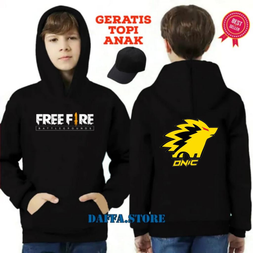 Jaket Hoodie Anak Gamers FF/ONIC Anak Laki Laki Perempuan Usia 2 3 4 5 6 7 8 9 10 11 12 Tahun/Switer