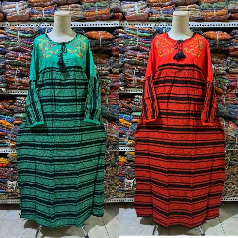 LONGDRES SANTI BORDIR BY PUTRI DIANA RESLETING BUSUI LENGAN PANJANG BALON TALI PINGGANG