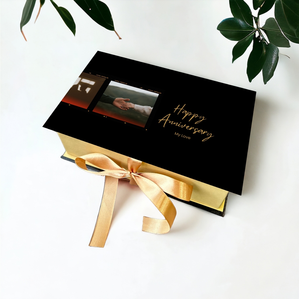 

HARDBOX BY ASHADEWI GAYATRI - HAPPY ANNIVERSARY - BLACK- Inner GOLD / custom box / hampers box / gift box / custom box