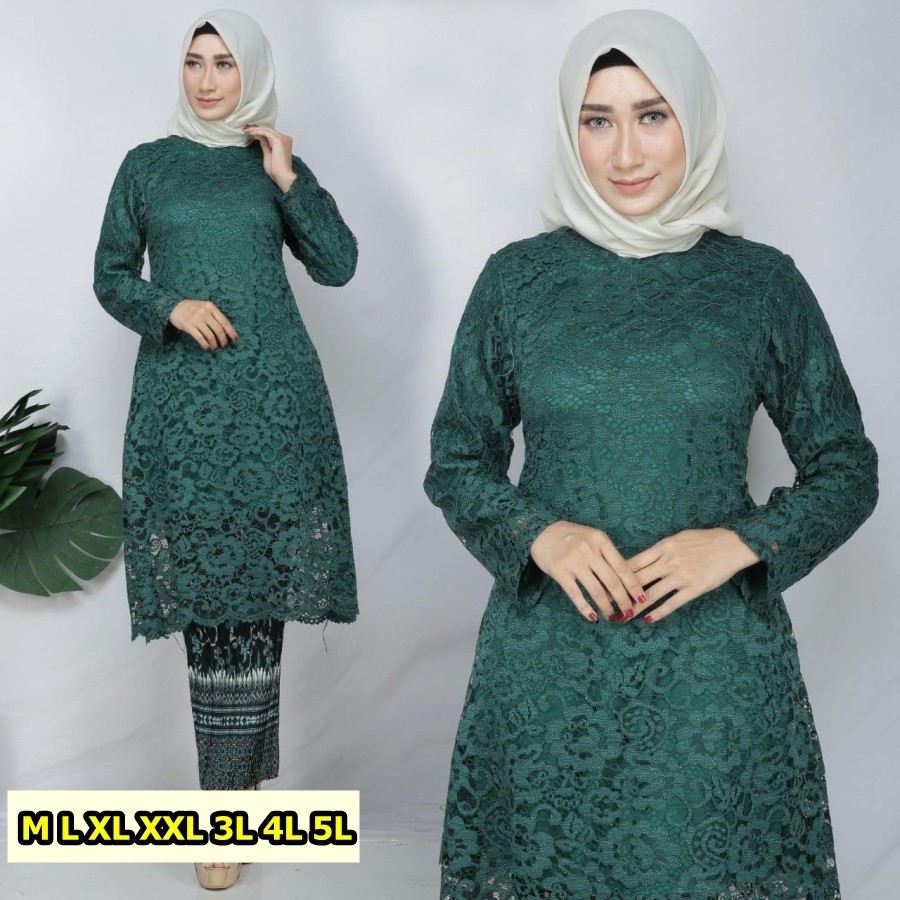 PROMO KEBAYA BRUKAT ATASAN KEBAYA TUNIK BRUKAT KEBAYA JUMBO WARNA HIJAU BOTOL