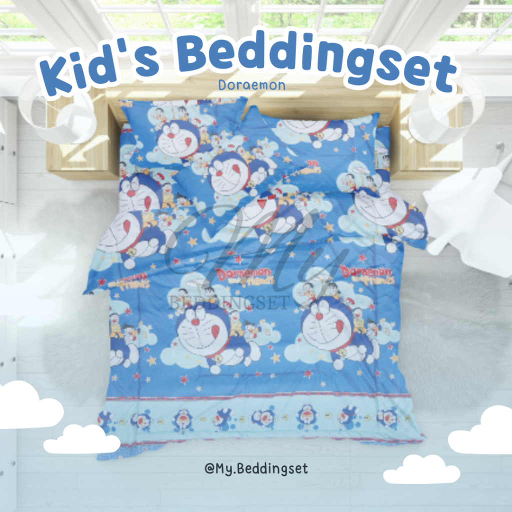 [MY.BEDDINGSET] Bedcover set anak Motif Doraemon  ukuran 90x200 100x200 120x200 160x200 180x200 200x