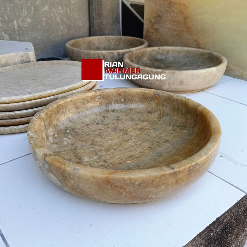 Bowl Mangkok Buah Makanan besar batu Onix Motif Coklat