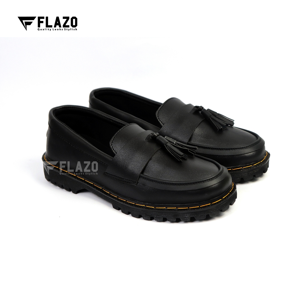 FLAZO Pria Loafers Sepatu Loafers Pria Slip On Kanvas Hitam Putih untuk Kerja dan Kasual Pria Loafer
