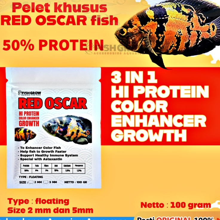 Paket Hemat  PELET PAKAN IKAN RED OSCAR TIGER BATIK ALBINO FLOATING 2MM 5MM 1GR
