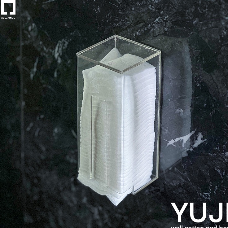 Super Promo ALLCRYLICTempat Kotak Kapas Wajah YUJI Akrilik Skincare Make up Cotton Bud Transparan Es