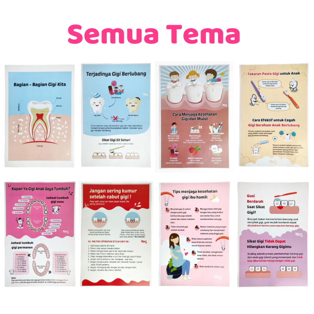 Poster Edukasi Penyuluhan Kesehatan Gigi dan Mulut / DHE / UKGS kesgilut berlubang impaksi tips ibu 