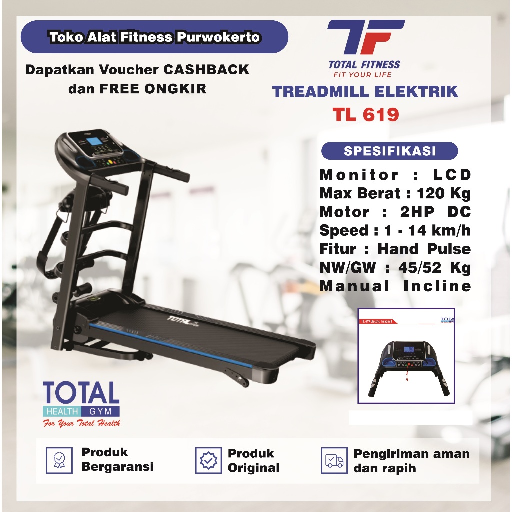 Treadmill Elektrik Total Fitness TL 619 Olahraga Lari Murah