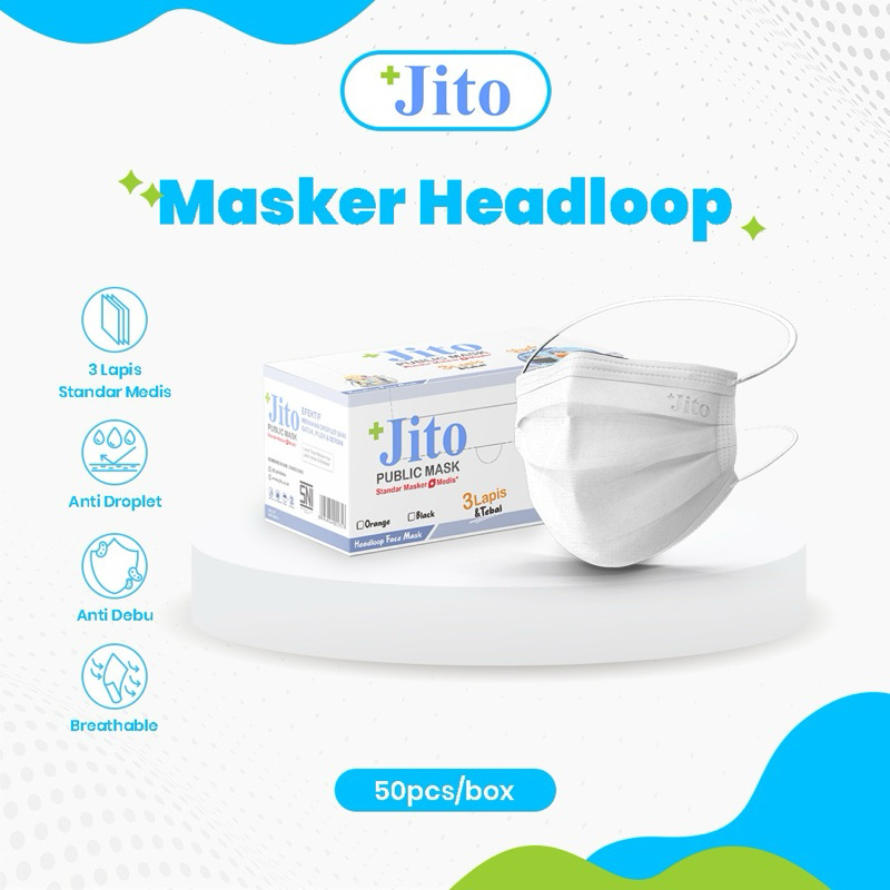 JITO Masker Medis 3 Ply Hijab Putih - Box isi 50 pcs