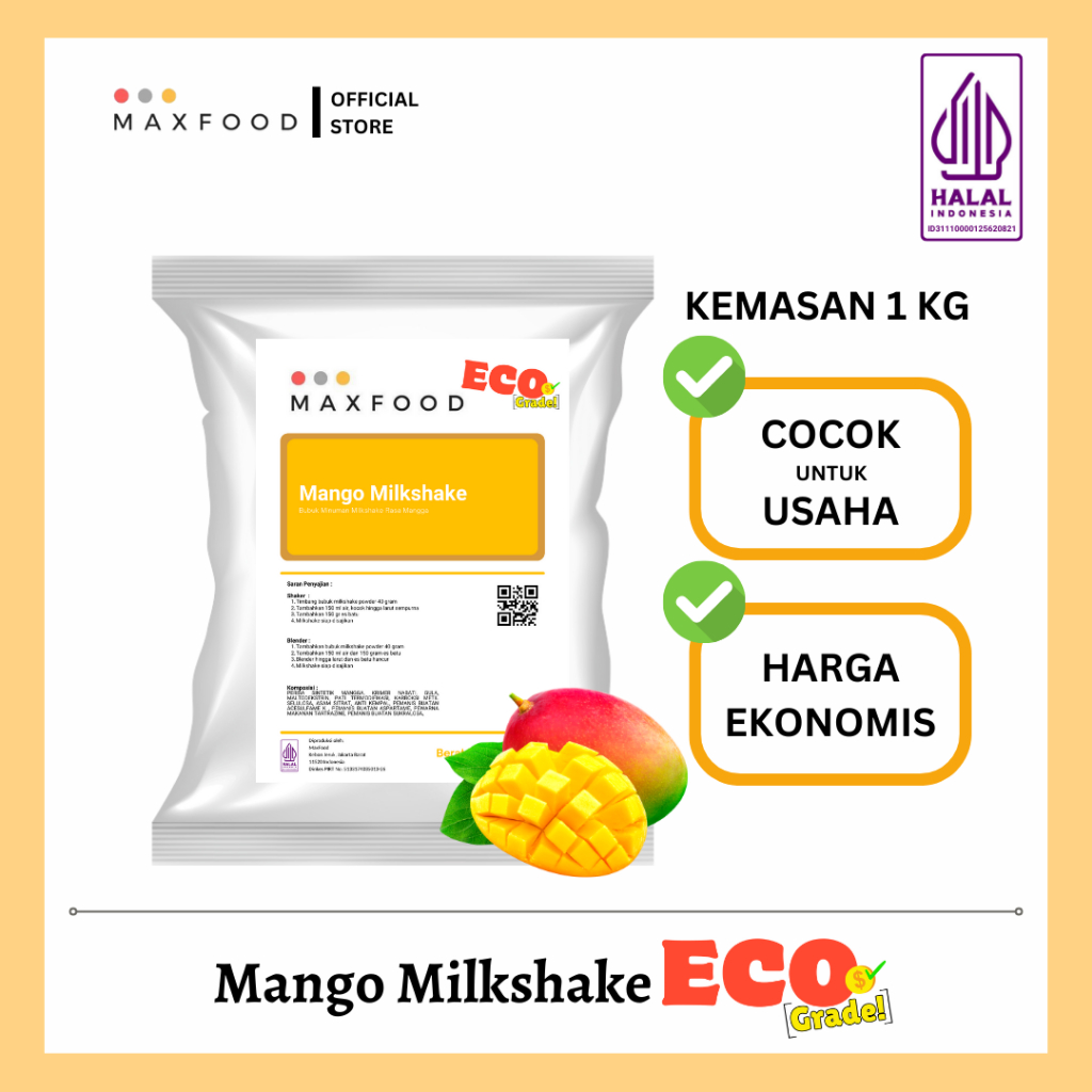 

MAXFOOD - [ECO] Mango Milkshake Powder / Minuman Bubuk Rasa Mangga Milkshake Ekonomis 1 KG