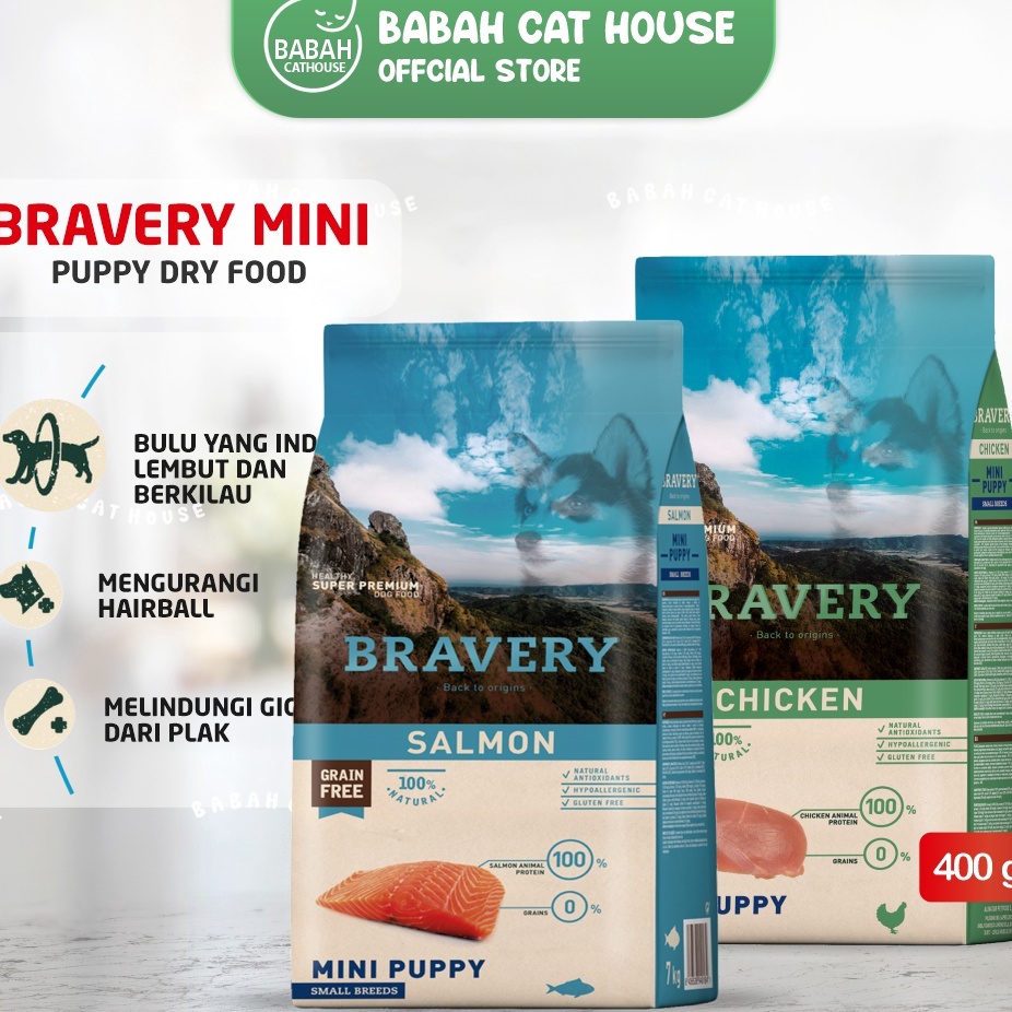 Dijual BRAVERY MINI PUPPY 4gr Small Breed Dog Food Makanan Anak Anjing Rasa Salmon Chicken Kering Um