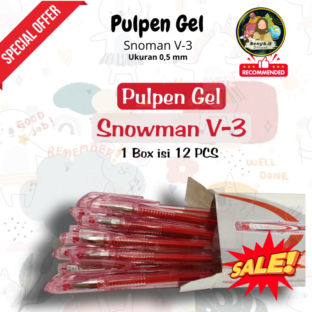 

SNOWMAN PULPEN GEL TYPE V-3 0.5 mm WARNA MERAH [ 1 Pack isi 12 ] [ 1 Pack isi 6 ] PULPEN GURU