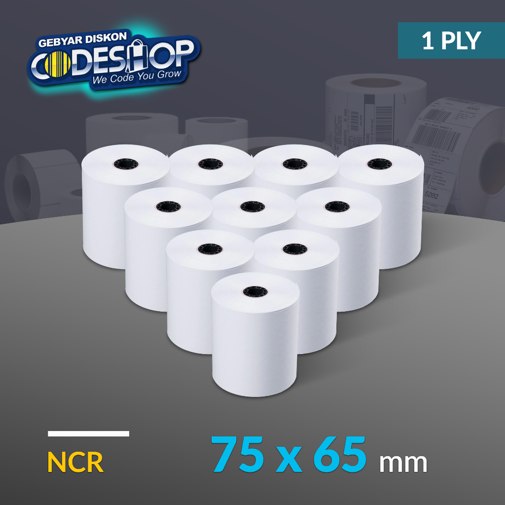 

(10 Roll) Codeshop Kertas NCR 75 x 65 mm 1 Ply Struk Kasir Printer Dot Matrix 76mm Epson TM-U220