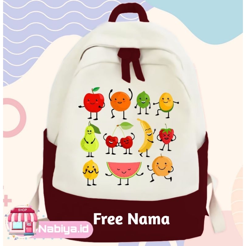 TAS RANSEL ANAK BUAH-BUAHAN BACKPACK ANAK SEKOLAH CUSTOM GAMBAR KARAKTER FREE NAMA UNISEX