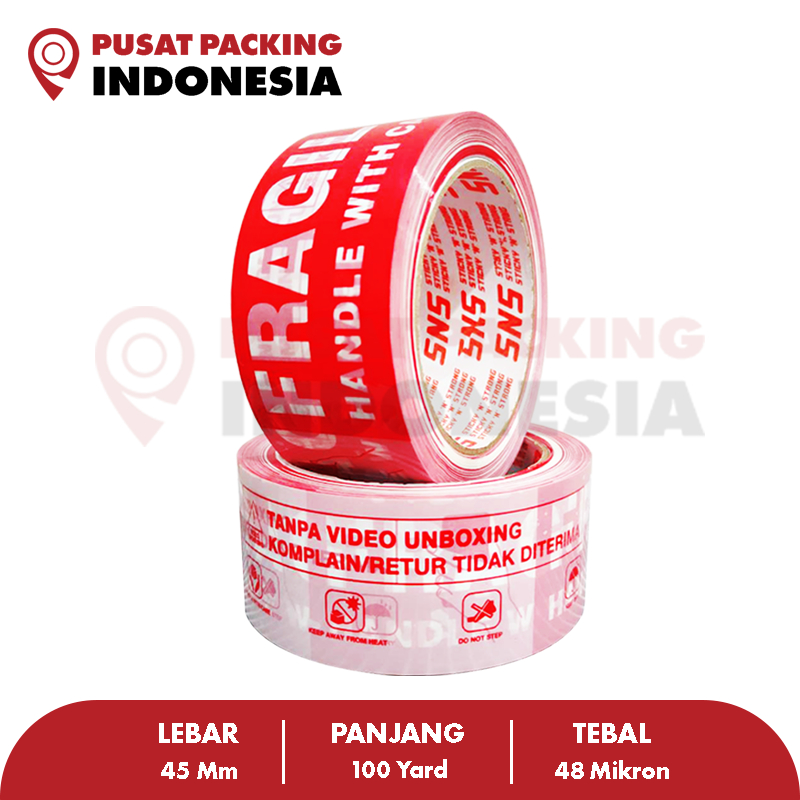 

Lakban Unboxing Fragile 100 Yard x 45 Mm x 48 Mic Sticky N Strong (SNS) PUSAT PACKING INDONESIA