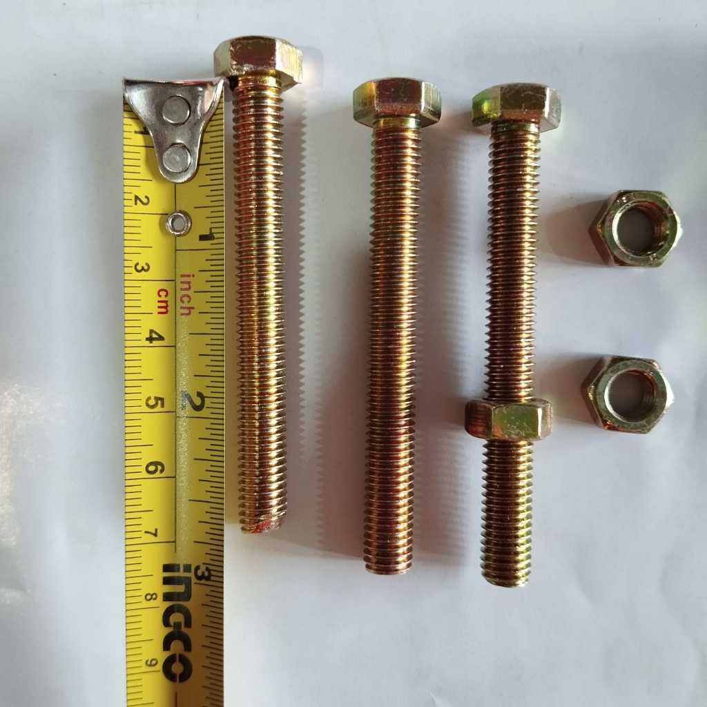 Baut Mur Kuningan M8 X 7 cm (kunci 12) dengan ring dan mur set Lion