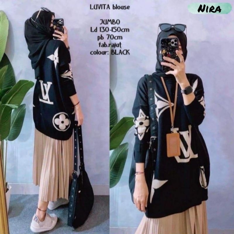 ATASAN BLOUSE RAJUT WANITA JUMBO/LUVITA/BLOUSE SWEATER RAJUT WANITA JUMBO LD 150 CM FIT XXXXL