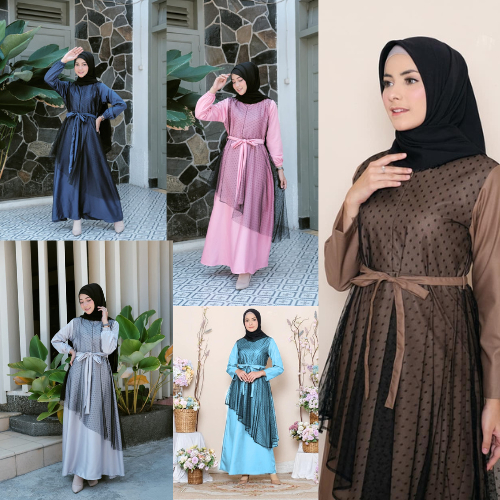 ButikCiara - Gamis Nabila Kekinian Tutu Tille Kombinasi Brokat Gamis Kondangan Pesta Termurah Ready 