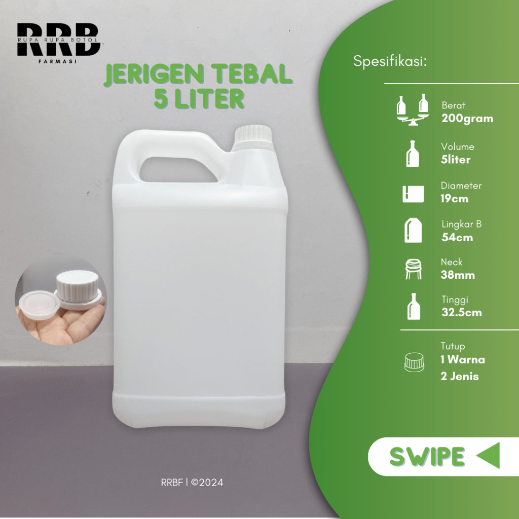 Jerigen Plastik Tebal 5 Liter | Jerigen Kosong 5 Liter Tutup Ulir | Wadah Air & Cairan, Food Grade, 