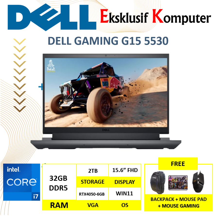 Laptop gaming Dell G15 5530 i7 13650HX 32GB DDR5 2TB RTX4050 6GB 15" FHD Windows 11 Home