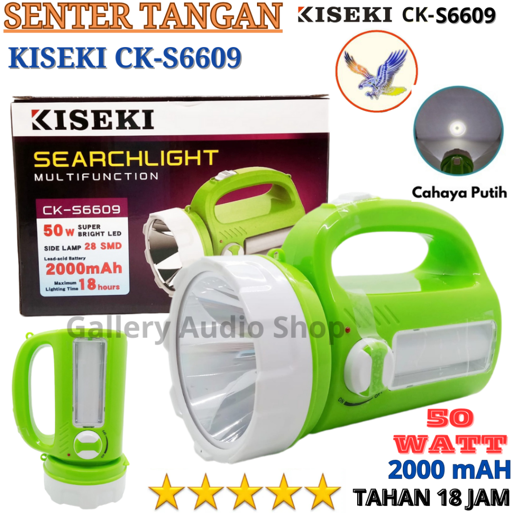 Senter Tangan KISEKI CK-S6609 50 Watt | Senter Tangan Bisa Di Cas Baterai 2000 mAh Tahan Hingga 18 J