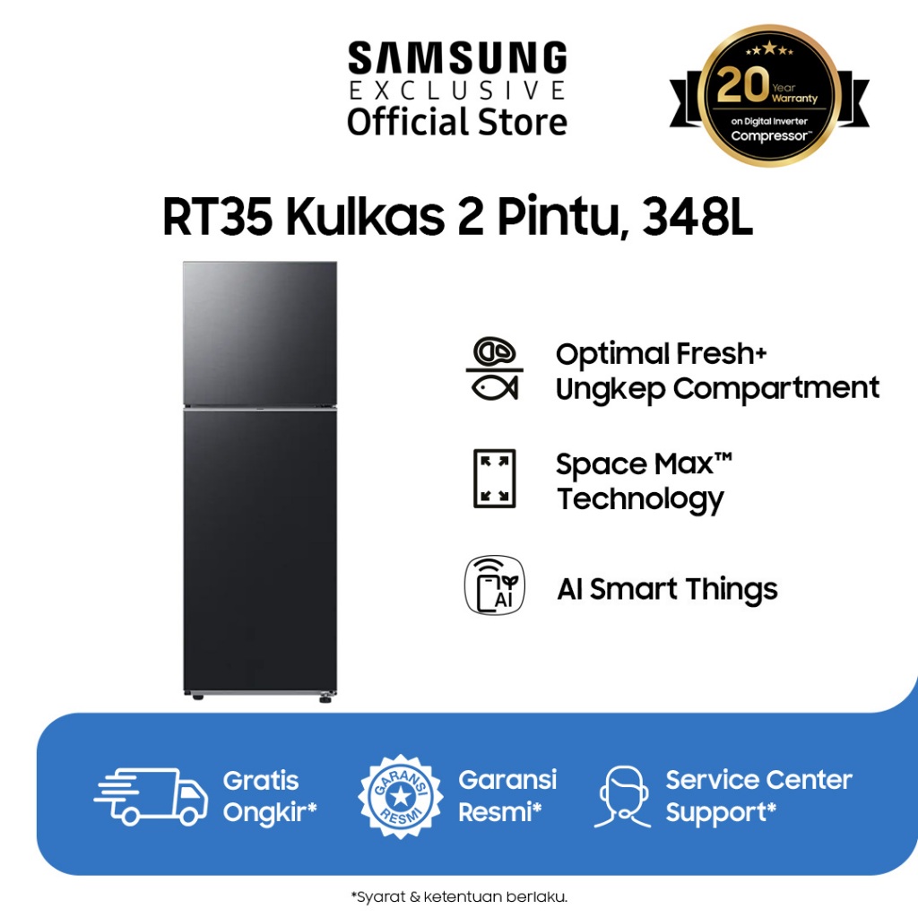 Samsung Kulkas 2 Pintu 348L | Optimal Fresh+ Ungkep Comparment | Digital Inverter | RT35CG5420B1SE