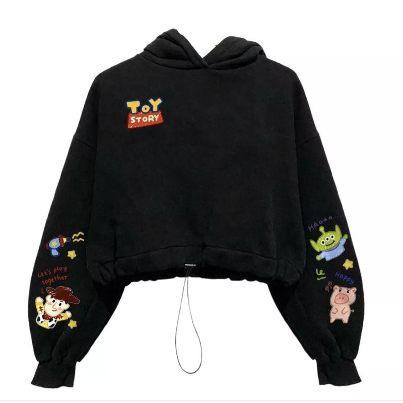 HOODIE CROPTOP TOY STORY SERUT HITAM