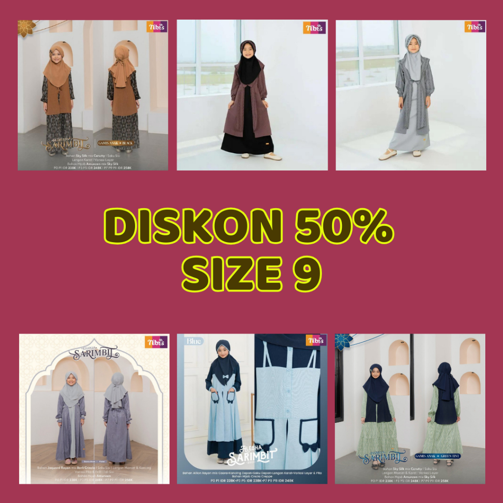 Diskon 50% Baju Muslim Nibras Gamis Anak Set Hijab Usia 9 - 10 Tahun