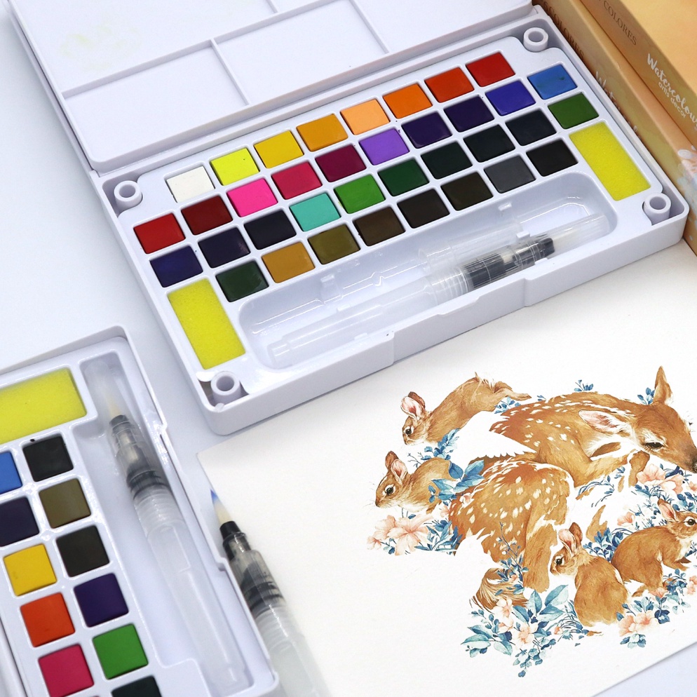

SeamiArt 12 18 24 36color Solid Watercolor Paint Gift Set Free Paint Brush Cat Air Padat Warna Terang Dengan Kuas Air Otomatis ART N4L1