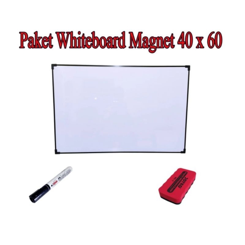 

PAPAN TULIS WHITEBOARD 40 X 60 MAGNET FREE SPIDOL DAN PENGHAPUS