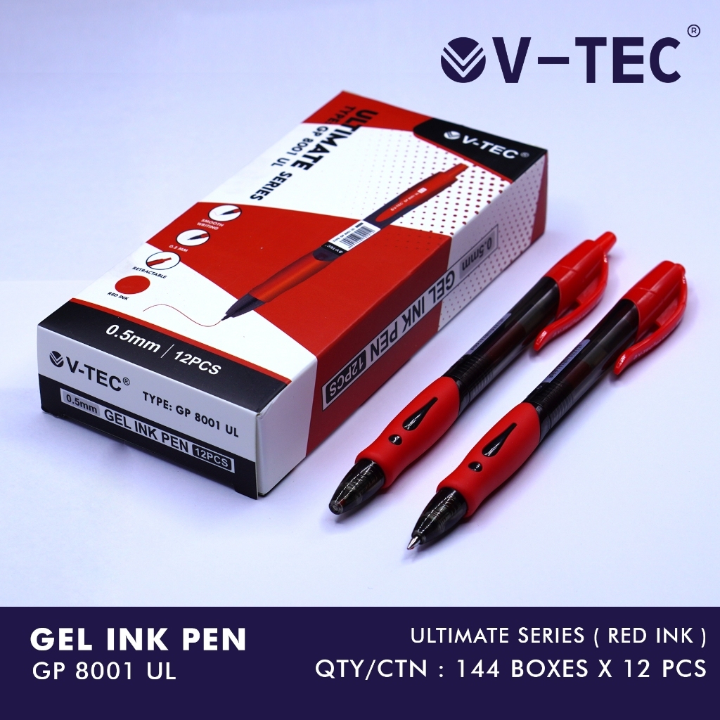 

V-tec Gel Pen Retractable GP-8001 0.5 MM Black Red 1 Pack