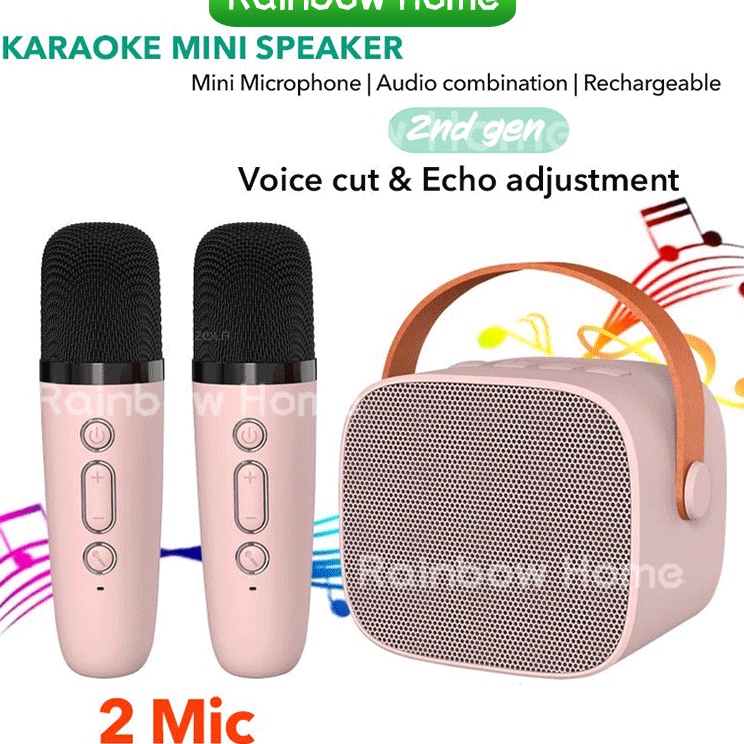 Eksklusif Rainbow Home Karaoke 2 Mic Bluetooth Speaker Karaoke Set Microphone Karaoke Poble Wireless