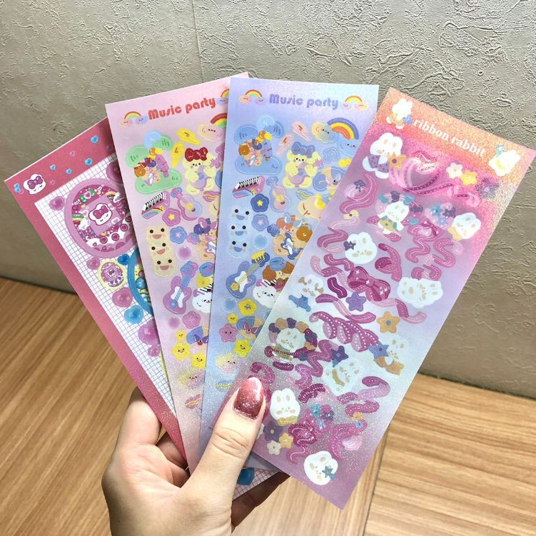 

Sticker lembar satuan Lucu Aesthetic Murah Hologram Glitter Grosir