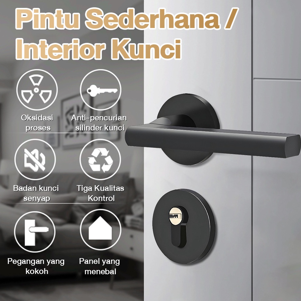 Termurah Kunci Pintu Set Lengkap Gagang Pintu Eropa Hitam Kunci Pintu Premium  Gagang Pintu  Set Ins