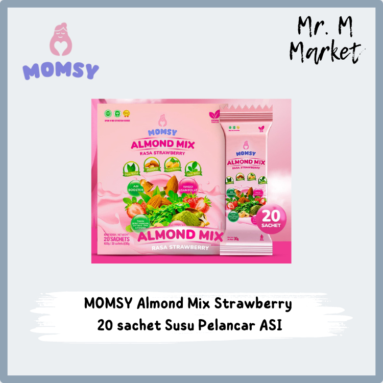 MOMSY ALMOND MIX RASA STRAWBERRY 20 sachet Susu Pelancar ASI Menyegarkan dan Rendah Gula BPOM