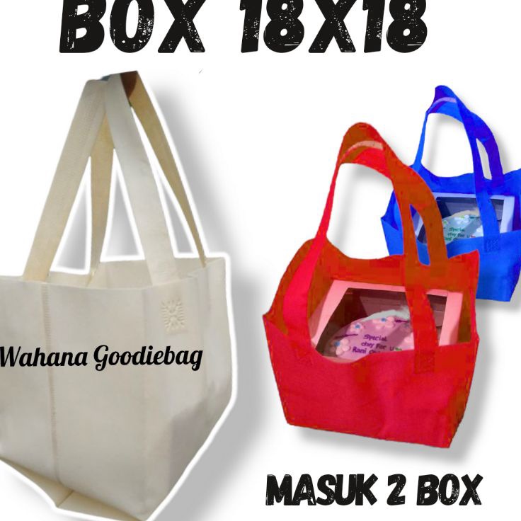 

Hemat Diskon tas spunbond goodiebag kotak nasi lipat samping 18x18 12tas