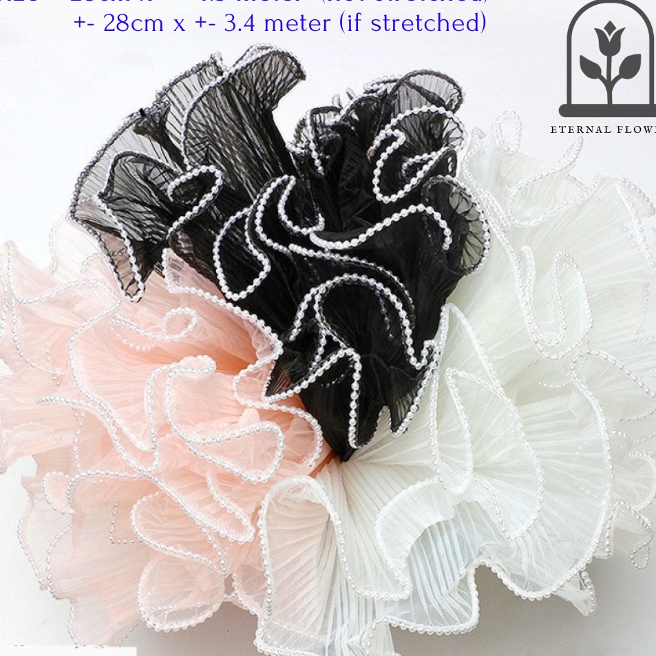 

Diskon Kilat 1Pcs 28 cm x 15 cm Wrapping Flower CURLY WAVE Kain Tile Buket Bunga Renda Gelombang LED Mutiara Gold Emas