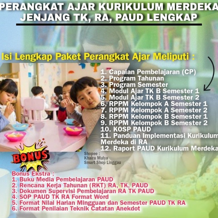 

PERANGKAT AJAR KURIKULUM MERDEKA JENJANG TK RA PAUD LENGKAP ART H1A8