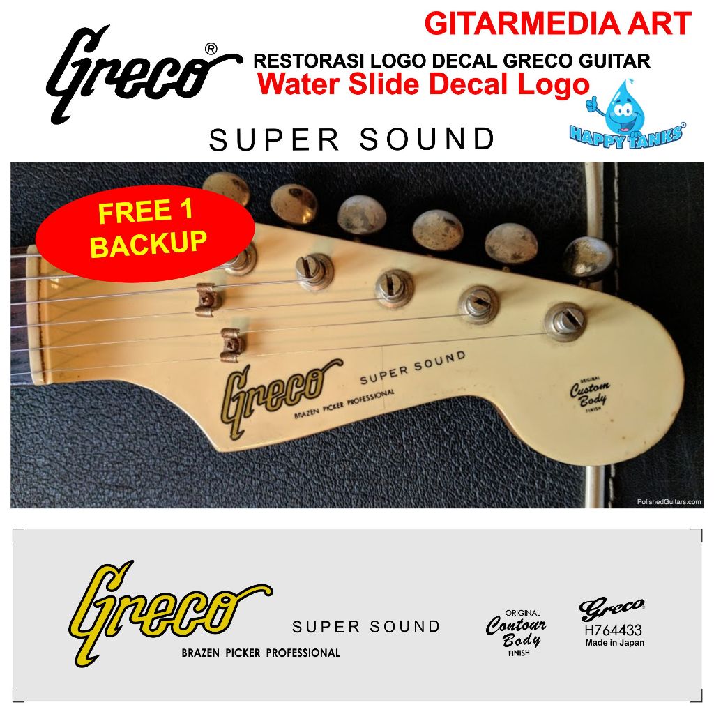 LOGO GITAR WATER SLIDE GRECO SPEACY SOUND SUPER SOUND SUPER REAL